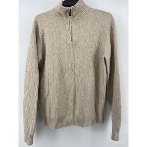 J Crew Sweater Mens XLT Tan Cable Knit 1/4 Zip Lambswool Angora‎ Cashmere Soft